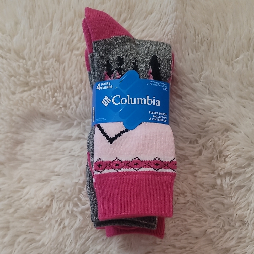 Columbia Womens Casual Socks - Pink and Gray Thermal Fleece